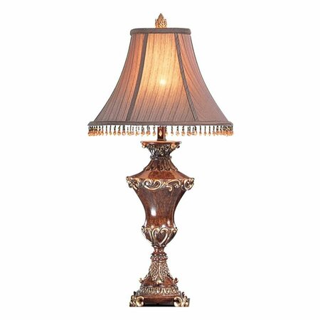 ESTALLAR 32 in. Urn Table Lamp with Brown Bell Shade & Hanging Beads, Bronze ES3666939